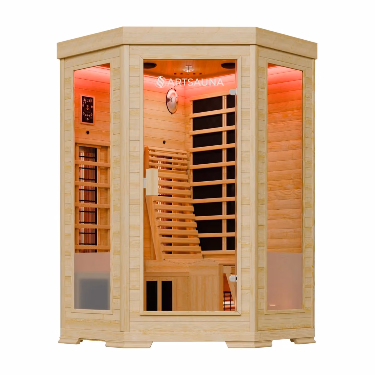 Artsauna Aalborg Infrarotkabine, Frontansicht aus der Nähe