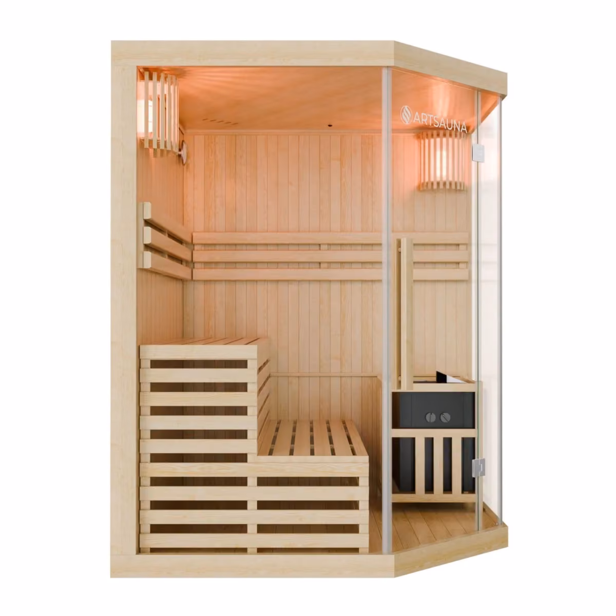 Artsauna Espoo 150 Premium Saunakabine, Schrägansicht