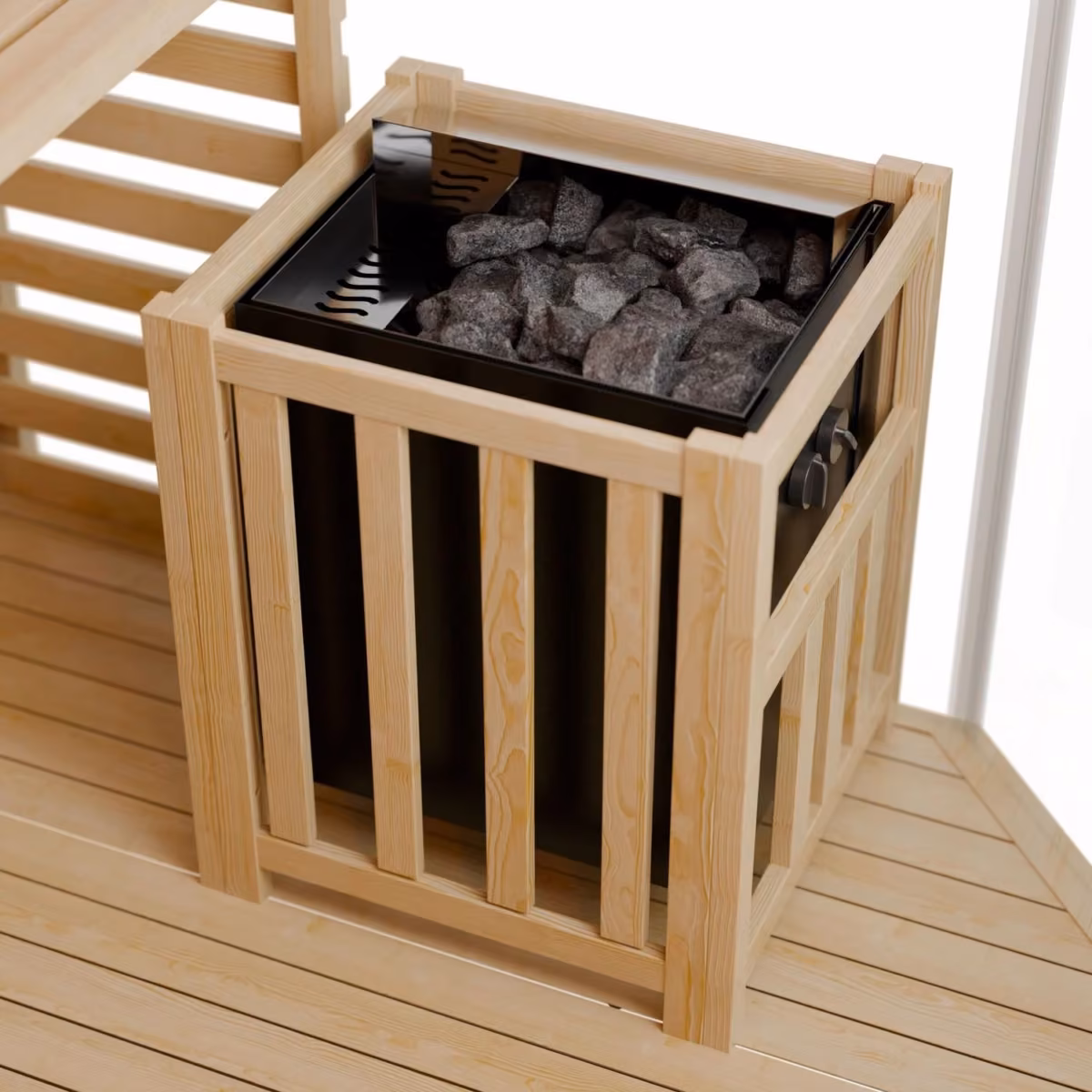 Artsauna Espoo 200 Premium Saunakabine, Saunaofen mit Ofenschutz und Saunasteinen