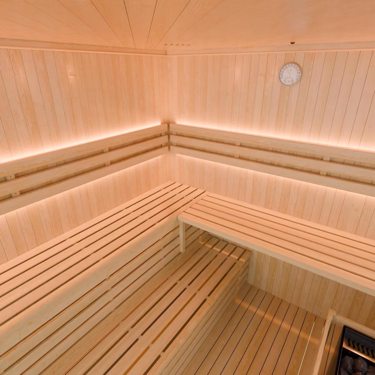 Artsauna Espoo 200 Premium Saunakabine, Innenansicht mit Saunabänken