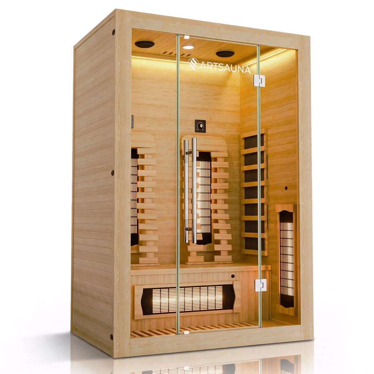 Artsauna Kiruna 130 Premium Infrarotkabine, Schrägansicht mit Glastür