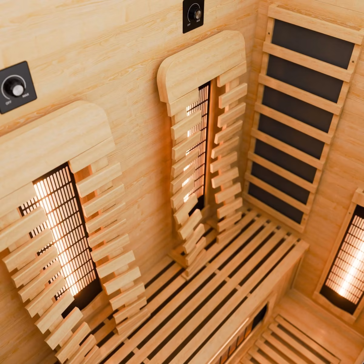 Artsauna Kiruna 130 Premium Infrarotkabine, Innenansicht mit Sitzbank