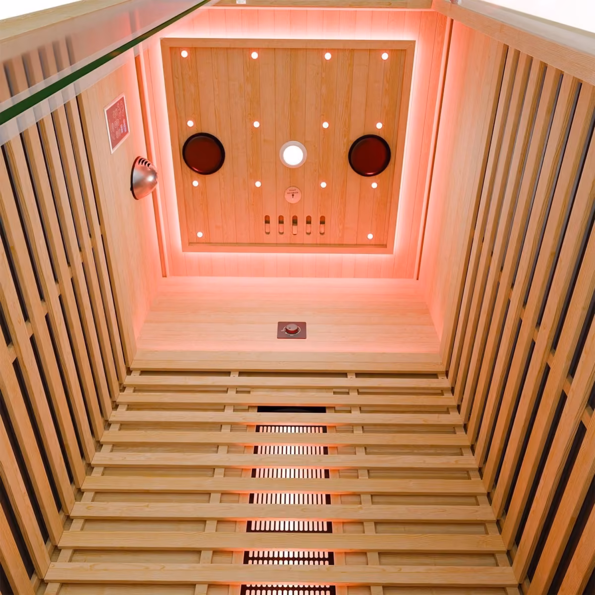 Artsauna Trondheim 90 Infrarotkabine, Innenansicht mit Deckenbeleuchtung