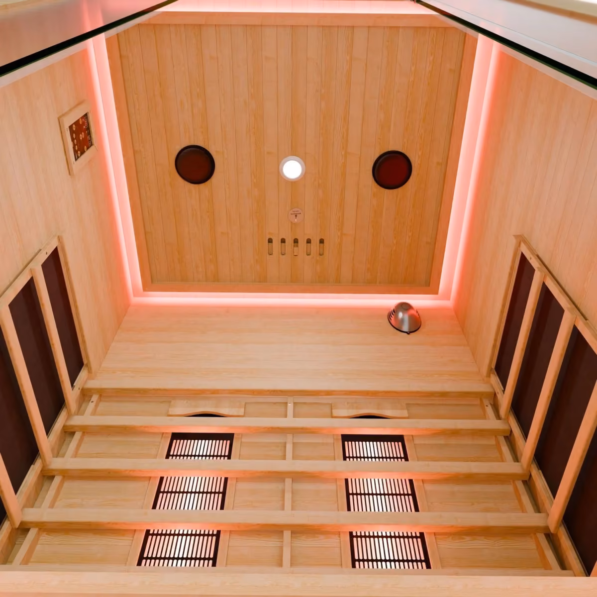 Artsauna Kiruna 120 Infrarotkabine, Innenansicht mit Deckenbeleuchtung