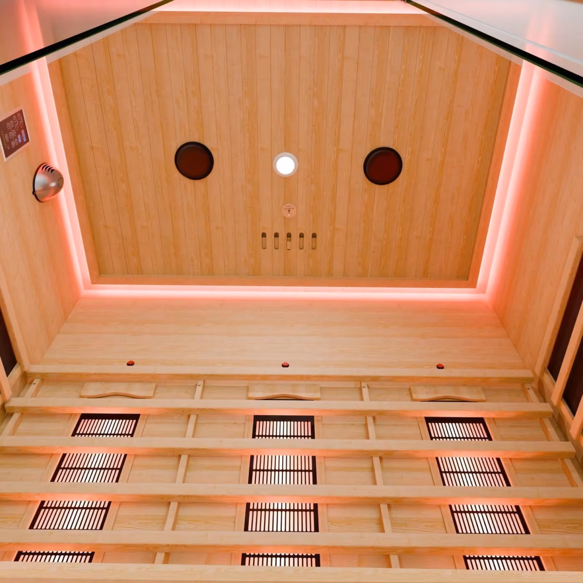 Artsauna Kiruna 160 Infrarotkabine, Innenansicht mit Deckenbeleuchtung