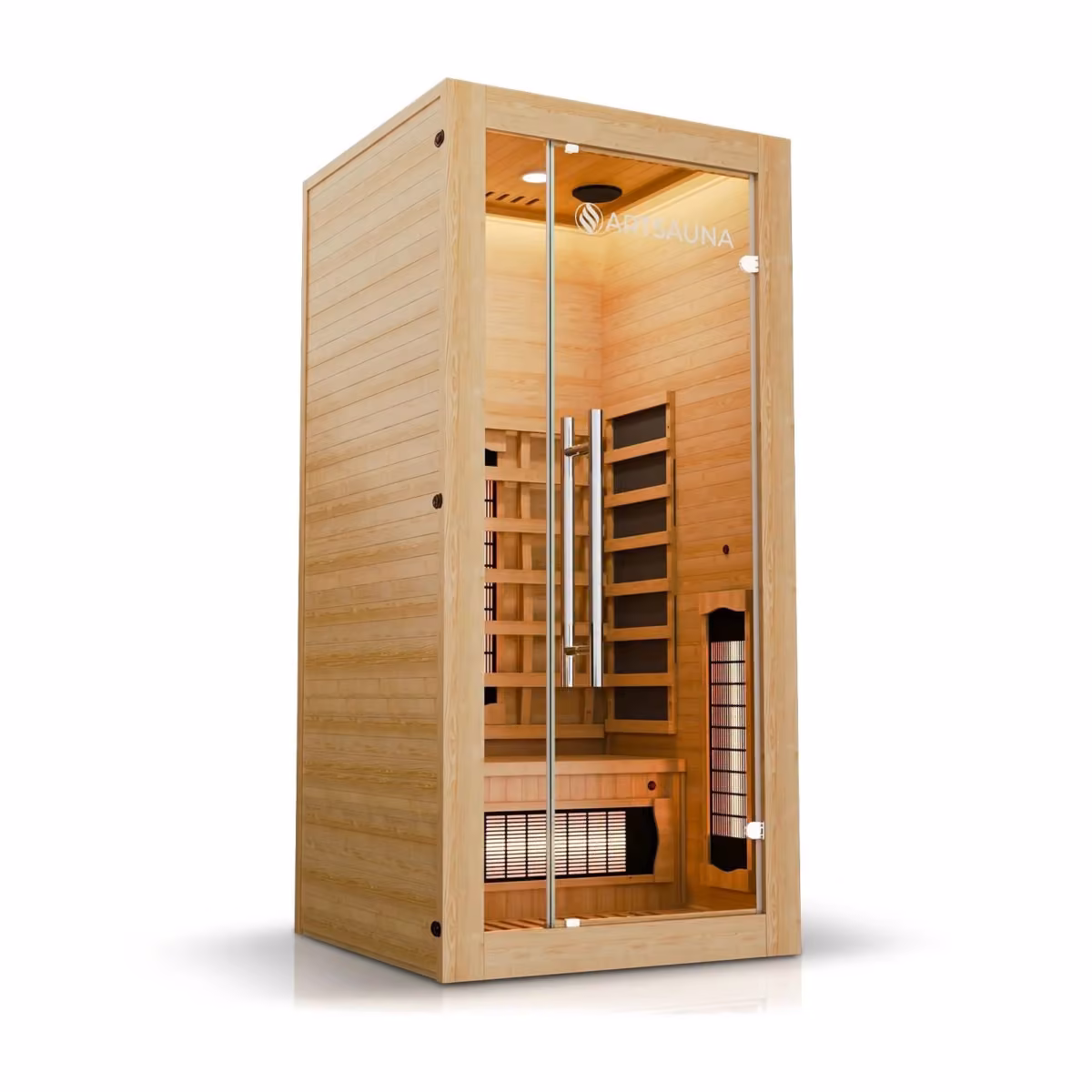 Artsauna Kiruna 90 Infrarotkabine, Schrägansicht mit Glastür