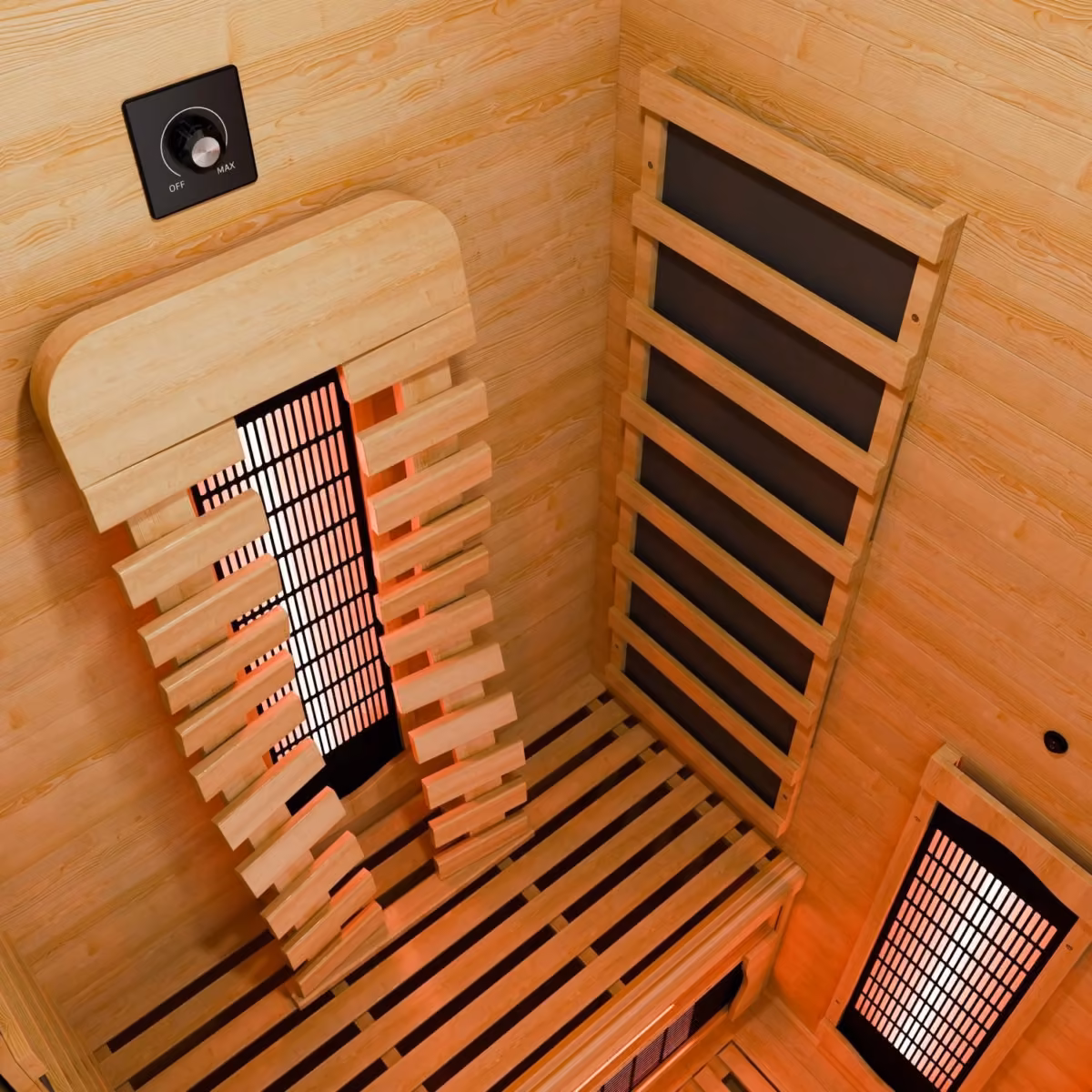 Artsauna Kiruna 90 Premium Infrarotkabine, Innenansicht mit Sitzbank