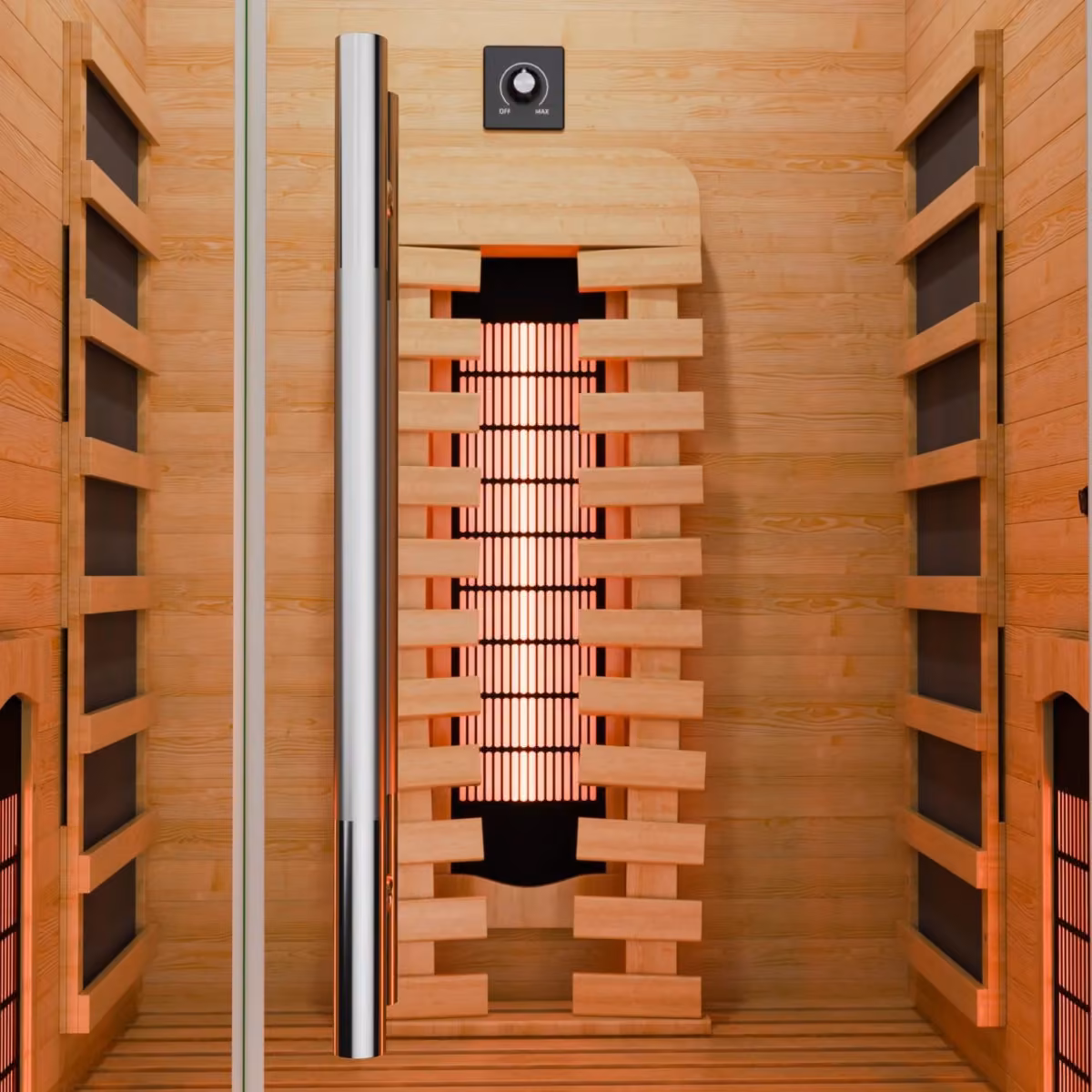 Artsauna Kiruna 90 Premium Infrarotkabine, Innenansicht mit dimmbarem Strahler