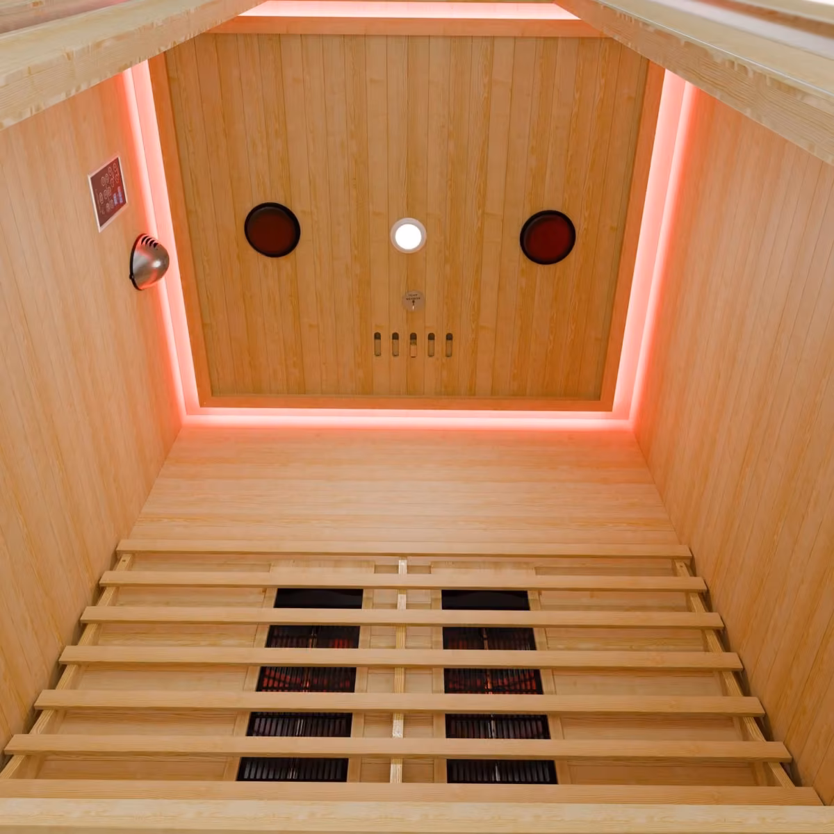 Artsauna Nyborg S120K Infrarotkabine, Innenansicht mit Deckenbeleuchtung