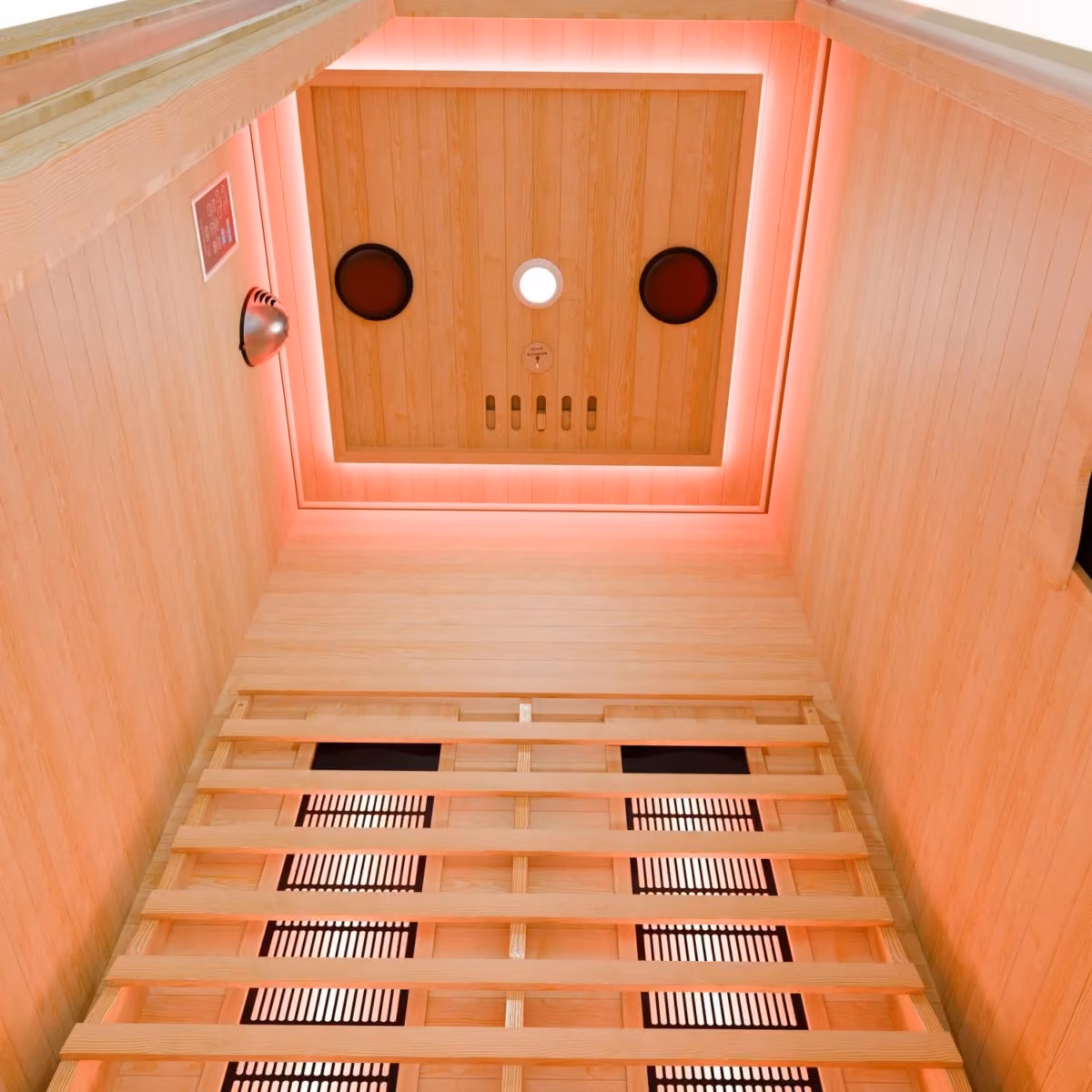 Artsauna Nyborg S90V Infrarotkabine, Innenansicht mit Deckenbeleuchtung