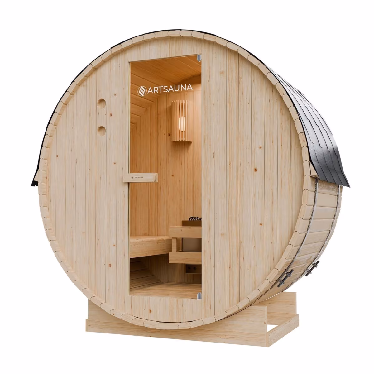 Artsauna Fasssauna Spitzbergen 120, Schrägansicht