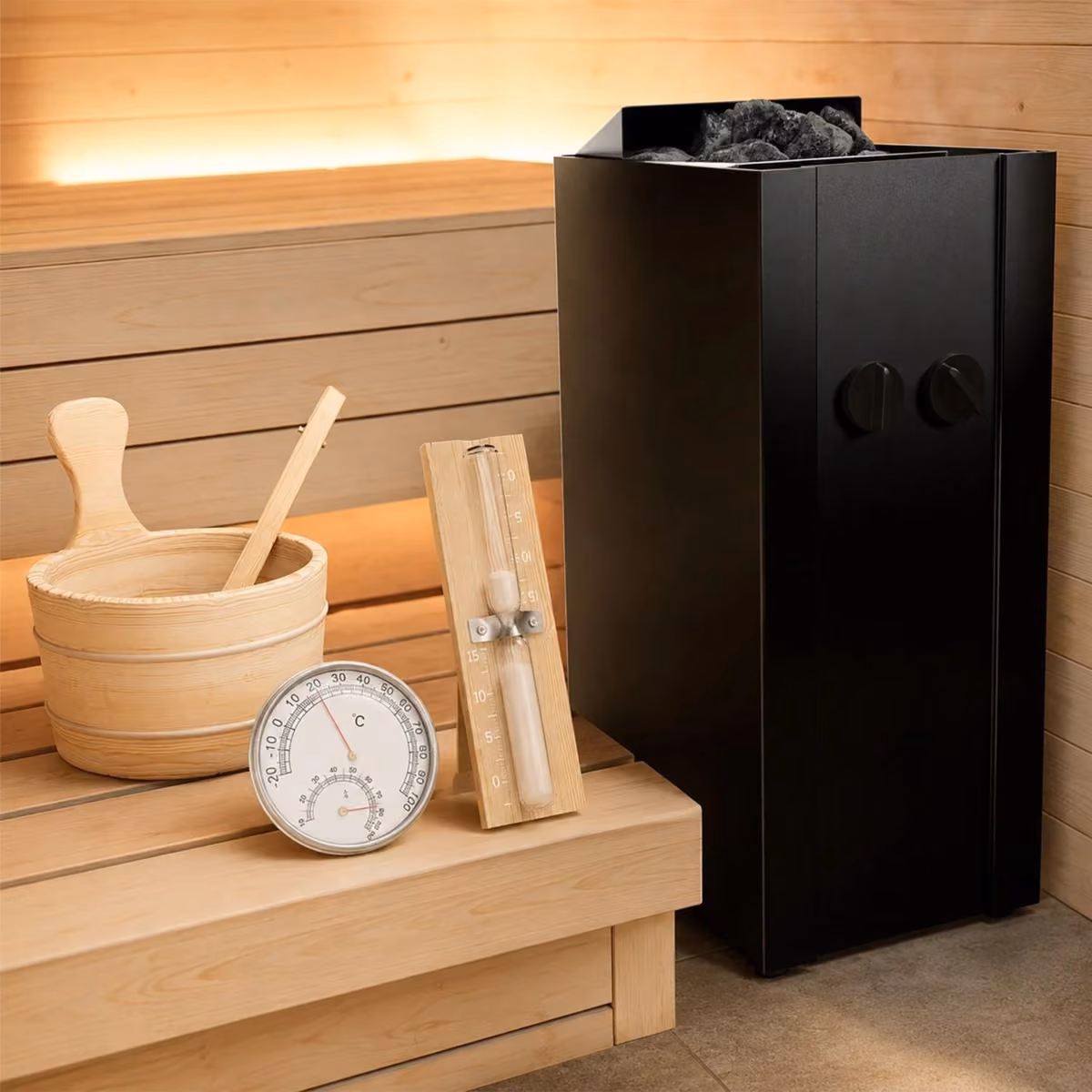 Artsauna Vantaa 120 Sauna, schwarzer Saunaofen mit Zubehör