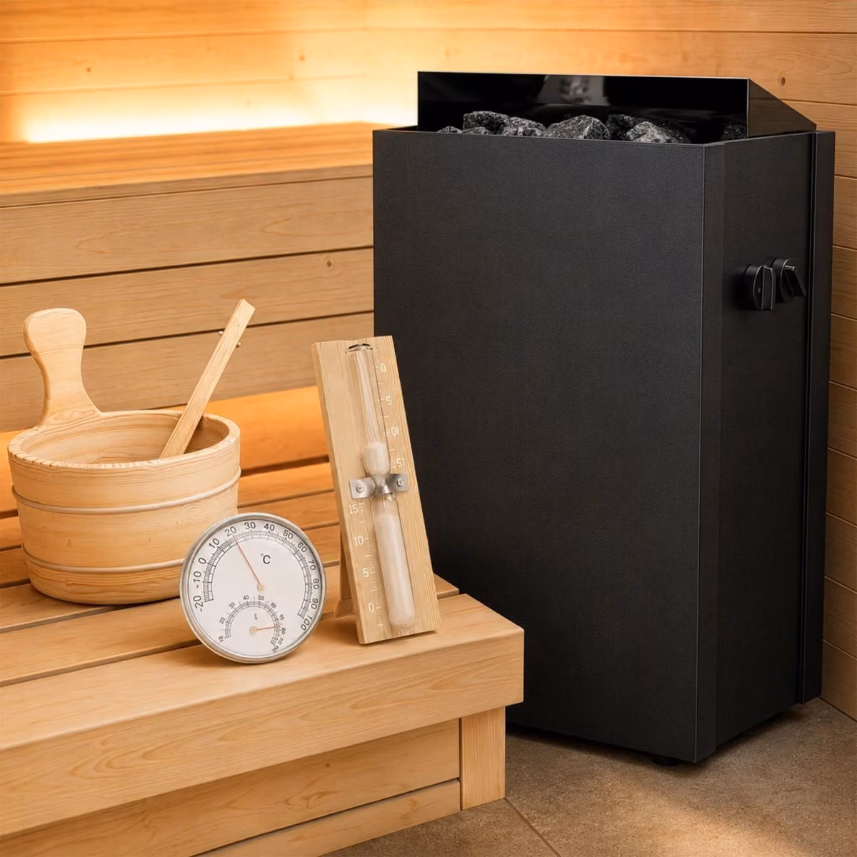 Artsauna Vantaa 150 Sauna, schwarzer Saunaofen mit Zubehör