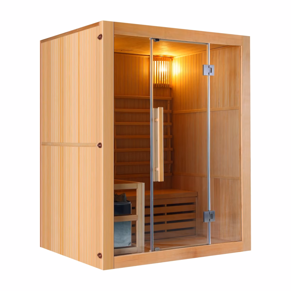 Sanotechnik Riga Finnische Sauna, Schrägansicht von rechts